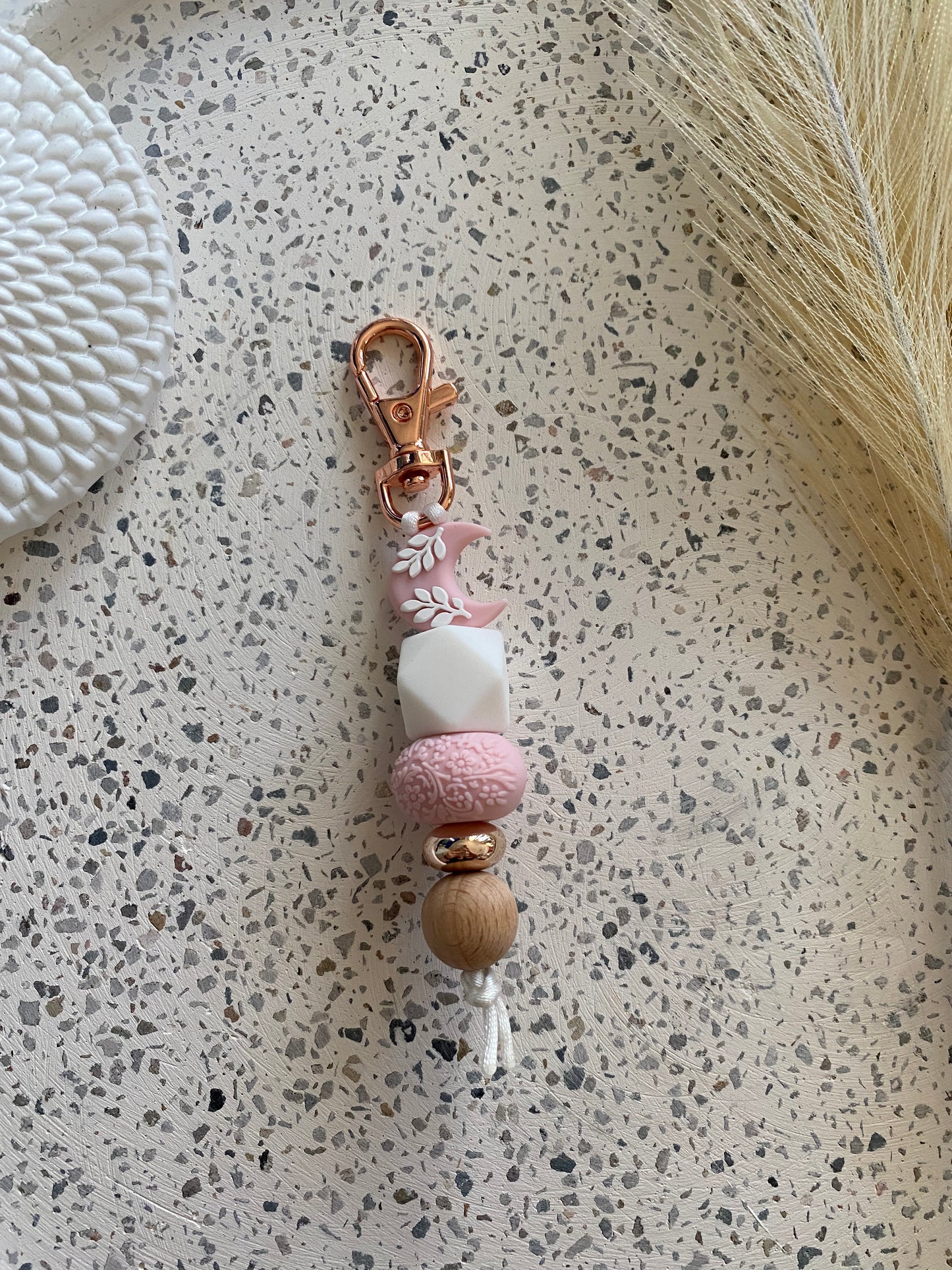 Crescent moon - Pink Keyring