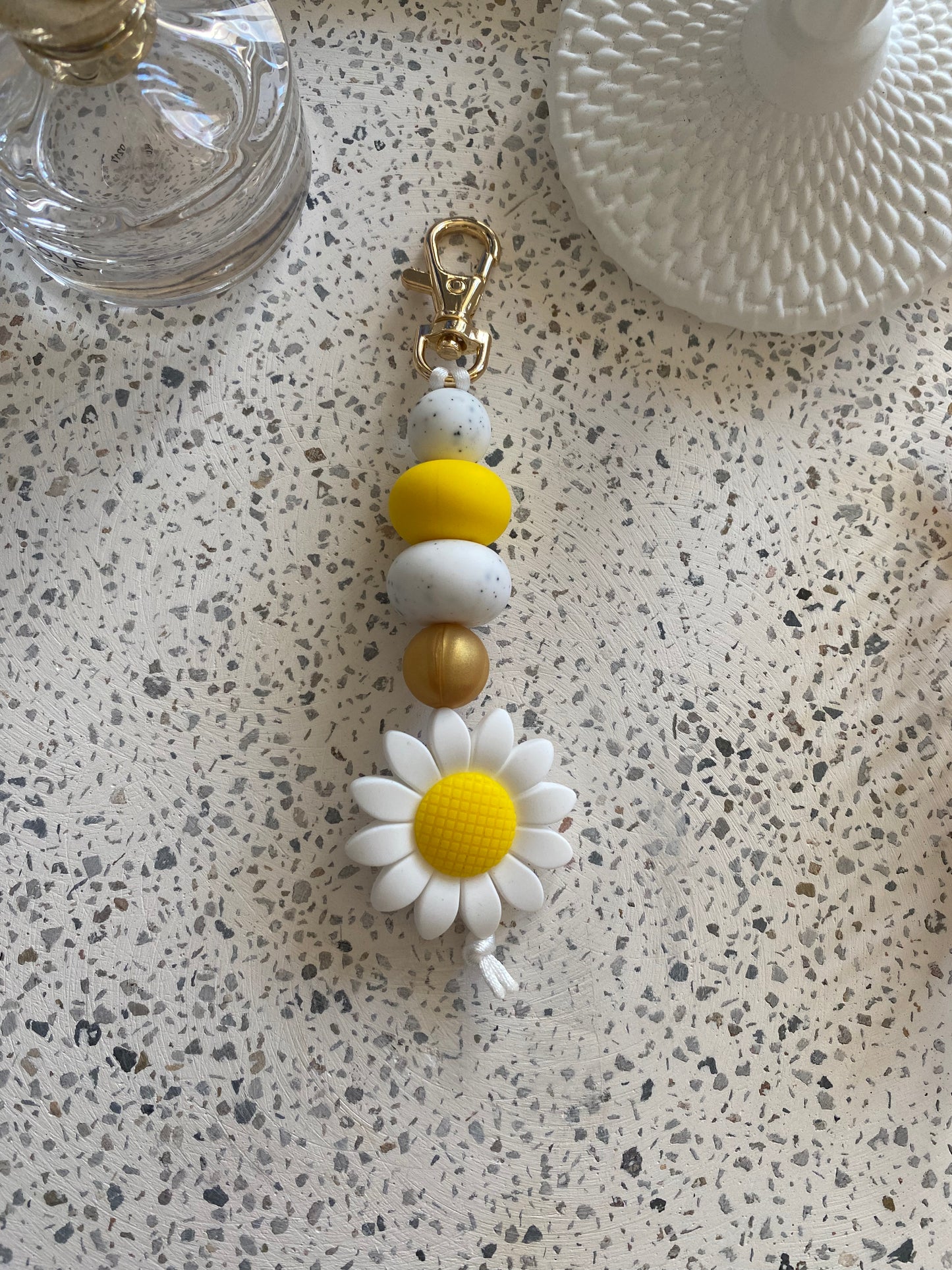 White Sunflower Keyring